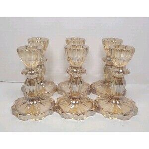 Simeitol Glass Taper Candle Holder Set of 6, Glass Candlestick Holders, Gold